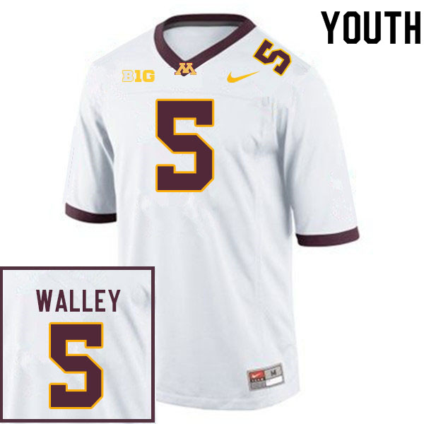 Youth #5 Justin Walley Minnesota Golden Gophers College Football Jerseys Sale-White - Click Image to Close